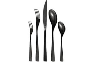 Otto Koning-Berlín-Juego de Cubiertos Acero Inoxidable de 20 Piezas-Chapado en Titanio Negro y Pulido Brillante, Espesor 4 mm y Cuchillo Chuletero. Una Cubertería Moderna para 4 Personas