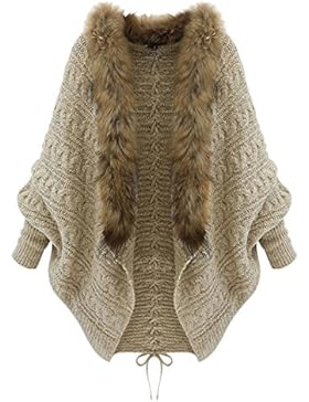 Donna Maglia Maglioni Outwear collo di pelliccia Cardigan Maglieria Cappotti