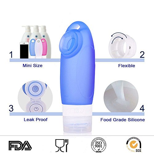 FANGXIN 4er Set Tragbare Silikon Flaschen Set Reiseflaschen Hakenflasche für Shampoo Lotion Spülung Körperpflege mit Saugnapf 98ml - 3