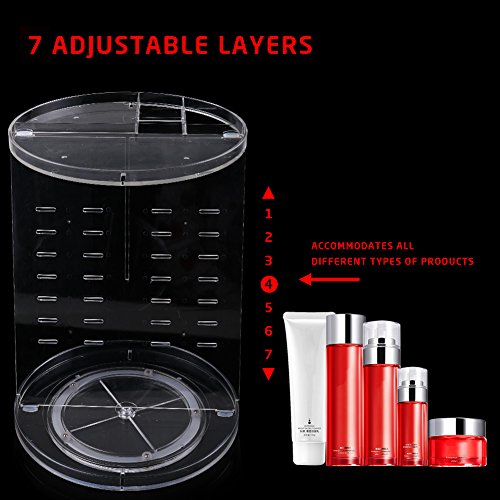 Kosmetik Aufbewahrung ISWEES 360 Grad Drehbarer Make up Organizer Einstellbarer Kosmetikorganizer Multifunktionale Aufbewahrungsbox, Großer Stauraum, 7 Verstellbare Ebenen, Passend für Schminke, Gesichtswasser, Cremes, Kosmetikpinsel und Lippenstifte, Acryl Transparent - 3