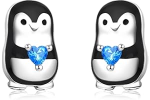 LINSTER Pendientes de dinosaurio vaca de las tierras altas elefante koala nutria marina mariquita pingüino y vaca para niñas plata de ley 925 con forma de animal joyería de animales regalos para niñas