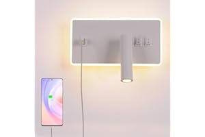 AIRTWESD Applique da comodino orientabile Porta di Ricarica USB Lampada da Parete camera da letto Faretto da camera da letto luce per la lettura LED (3W + 9W 3000k)