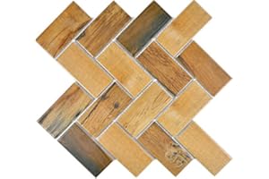 CONWIRE Mosaik Fliese Keramik braun Fischgrät Holzoptik dunkel für BODEN WAND BAD WC DUSCHE KÜCHE FLIESENSPIEGEL THEKENVERKLEIDUNG BADEWANNENVERKLEIDUNG Mosaikmatte Mosaikplatte
