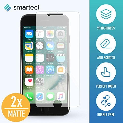 [2x MATTE] Glass Screen Protector for iPhone 7 Plus / 8 Plus by smartectÂ® | 0.3mm Ultra-Thin Shield Protector | Premium Tempered Glass 9H Hardness with Anti Fingerprint Coating
