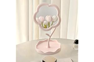 RUIGOMRU Flower-Shaped Makeup Mirror for Desk Vanity Mirror for Bedroom,Living Room and Minimal Spaces Room Decor Home Decorations (pink)