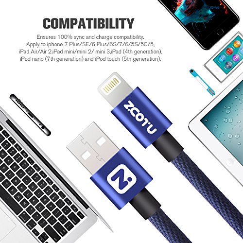 iPhone Lightning Kabel, 3 Packungen 0,5 m/1 m/2 m Handy USB Ladegerät Daten Kabel verschleißfeste Nylon Geflochtene Schnur schwere Aramid Fasern und Street Point verstärkt für iPhone 7/7 Plus/6/6 Plus/6S/5/5S/5 C/SE, iPad 4, iPod, iPad Air 1/2, iPad Mini 1/2/3/4 von zcotu - 5
