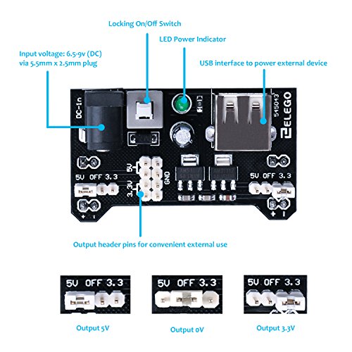 Elegoo Kit Entusiasta Mejorado de Componentes Electr  nicos con M  dulo de Alimentaci  n  Placa de Prototipos  Protoboard  de 830 Pines  Cables Puente  Potenci  metro de Precisi  n  para Arduino  STM32  Raspberry Pi  Hoja de Especificaciones Disponible para Descarga Compatible con Arduino UNO MEGA 2560 NANO