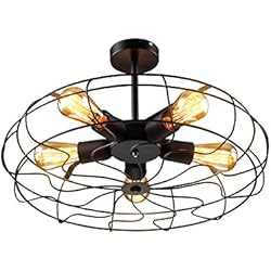WWWWW Rétro Style Industriel Personnalité Créatif Plafond Lampe for Salon Chambre Magasin De Vêtements Vêtements Recherche Ventilateur Salle De Fer Forgé Loft Plafond Plafonnier (Size : 55CM)