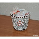 Handgefertigtes Windlicht braun orange nebelgrau 11 cm hoch