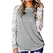 Produktbild LUGOW Langarmshirts Blusen Damen T Shirt Online Tuniken Sweatshirt T-Shirt Bluse Oberteil Tunika Pullover Langen Ärmeln Floral Print Patchwork Bluse Spitze Splicing Tops(Small,Grau)