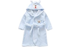 Miyanuby Peignoir de Bain pour Enfant Bébé Garçon/Fille à Capuche, Hiver Mignon Animal Doux Chaud Polaire Robe de Chambre/Pyjamas 1-7 Ans