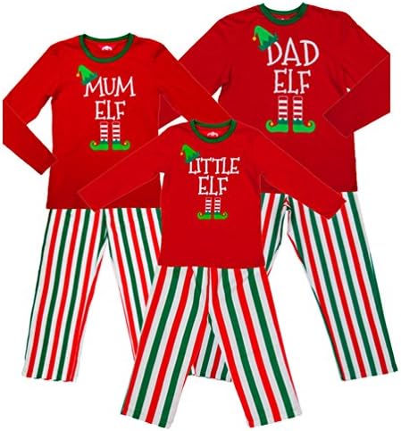 Red Elf Pyjamas Christmas Family PJs - Dad Elf Mum Elf & Little Elf