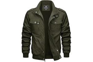 MAGCOMSEN Blouson Cargo Militaire pour Hommes Léger Coupe-vent en Coton Décontracté Mi-saison avec Col Rabattu Zippe et Multipoches