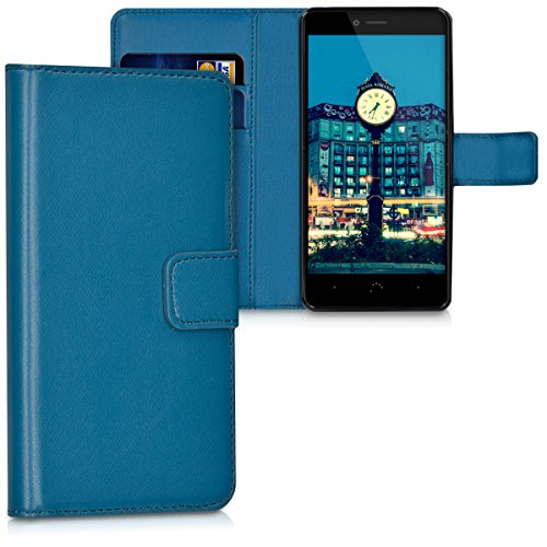 kwmobile Funda para bq Aquaris U Plus - Carcasa de  Cuero sint  tico  - Case con Tapa y  Tarjetero  en  Azul Oscuro 
