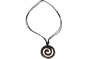 CHICNET Collana in legno nero cotone a spirale ciondolo in legno marrone | Realizzato a mano da uomo e da donna gioielli collo regolabile breve lunga catena di legno rotondo hippie boho