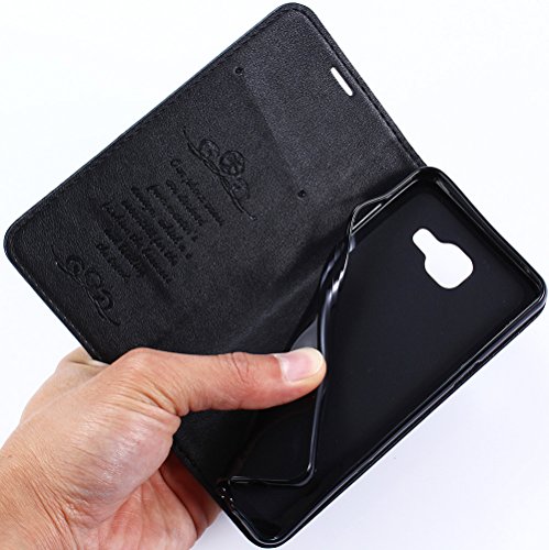Nnopbeclik Hülle Leder Für Samsung Galaxy A3 2017 Flip Etui Echt, PU Leather [Schaffell Muster] Case Handytasche Fashionable Beiläufig Style Schale Brieftasche Muster Wallet handyhülle im Bookstyle mit Standfunktion Karteneinschub und Magnetverschluß [Selbstabsorption] Bumper Pour Samsung Galaxy A3 2017 [Schwarz] - 5