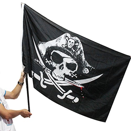 Schädel Knochen Sabres Schwerter Jolly Roger Piraten Flaggen mit Tüllen Dekoration - 3