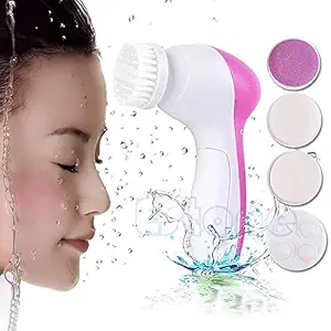 OneRetail 5 in 1 Professional Face Facial Massager And Cleanser Electric Machine Kit For Smoothing Face and Body Care (PinkWhite)