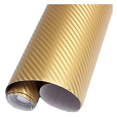 RETYLY DIY 30 x 127 3D Un Rouleau d'autocollant en Fiber de Carbone Autocollant en Vinyle Film adhesif pour la Voiture - Or
