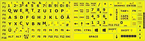 Deutsch Große Beschriftung (Großbuchstaben) Gelb Tastaturaufkleber mit Schwarzen Buchstaben – passend für jede Tastatur - 2