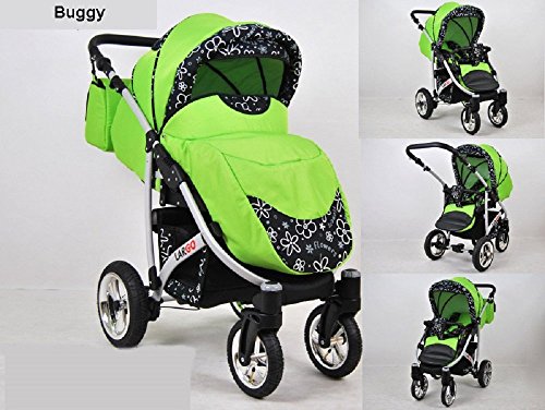 Kinderwagen Largo, 3 in 1- Set Wanne Buggy Babyschale Autositz Schwarz + coffe - 8