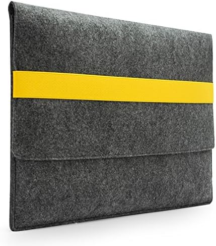 Sinoguo Basic Gray Felt Handmade Case Sleeve Pouch with Yellow Elastic Band for 11" Macbook Air and Most Popular 11~11.6 inches Laptop / Notebook / Ultrabook /Netbook