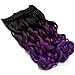 22" Half Full Head Clip in Two Tone Ombre Synthetic Curly Hairpiece Hair Extensions Natural Black to Violet Purple