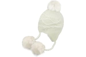 JIAHGUK Kids Toddlers Warm Beanie Hat with Ear Flap Girls Boys Winter Knitted Fleece Hats Cute Thick Windproof Bobble Pom Pom Crochet Cap Skiing Snowboard Outdoors Head Wear Protection Gift for Children 2-10