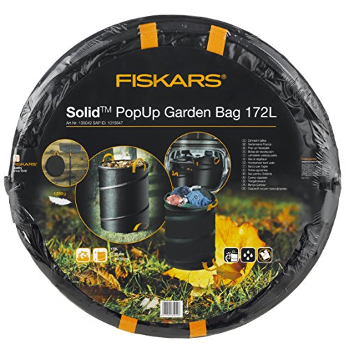 Fiskars Großer PopUp-Gartensack mit Griffen, Fassungsvermögen: 172 l, Schwarz/Orange, Solid, 1015647 - 5