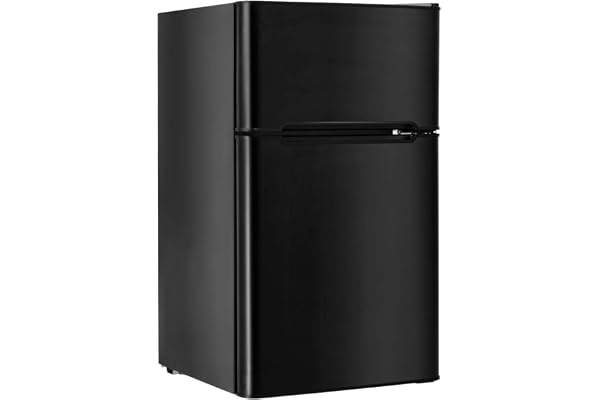 RLEAX4LIFE Frigo Réfrigérateur Rétro 90L Double Porte, Congélateur 27L, Refroidissement 0℃ à 10℃, Température de Congélateur -15℃, Bac Légumes, Compartiment Bouteilles (90L, Noir)