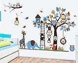 Colorfulworld® XXXL! Dschungel-Zoo: Affe Giraffe Elefant & Eule Wandtattoo Wandaufkleber Wandsticker Kinderzimmer Geschenk Gr.60*90cm x2pcs - 4