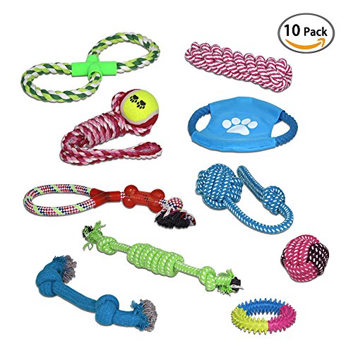 Pet-Dog-Rope-Toy-for-Small-to-Medium-Dogs-Set-of-10-Variety-Training-Toy-Gift-Set-for-Puppy-Doggie-Teeth-Cleaning-Assortment-of-Tassels-Tug-Rope-Chew-Cutton-Ball-Rubber-Dental-Toy