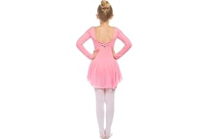 Beyove Mädchen Ballettkleidung Rückenfrei Langarm Ballettkleid Balletttrikot Ballettanzug Kinder Baumwolle Tanzkleid Tanzbody Ballettbody mit Rock Tütü 3-11Jaher