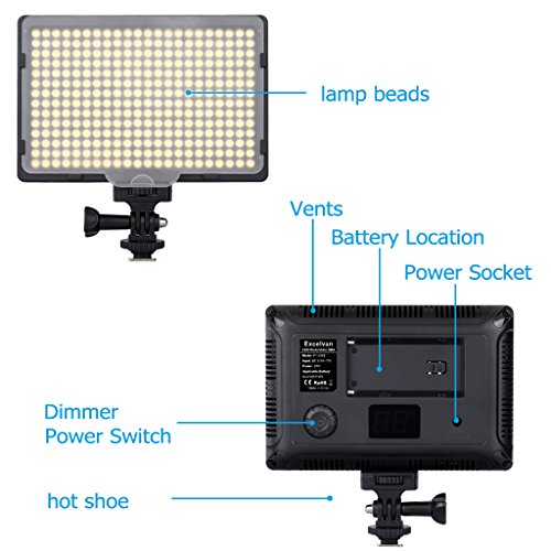 Excelvan PT-308S Lampe Vid  o LED Ultra-Mince 308PCS LEDS 5600K 2400LM   clairage Photo Portable Dimmable  pour Canon Nikon Pentax JVC DSLR Cam  scope DV