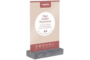 EUROPEL Sign Holder Anthracite Polystone Base Crystal Clear Acrylic A4 T Stand Two Sided Presentation Poster Menu Brochure Restaurant Hotel Conference