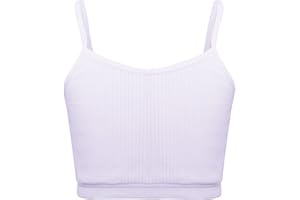 Sywiyi Kids Girls Spaghetti Straps Crop Tank Top Solid Color Camisole Underwear Ribbed Bra Vest Bralette Sportwear