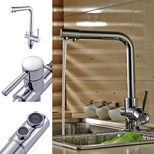Auralum® 360°Schwenkbarer Einhandmischer Küche Wasserhahn Chrom Armatur mit Umkehr Osmose Anlage Wasserfilter - 9