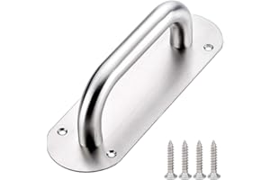 Dtoterul Poignée de Porte de Grange en Acier Inoxydable Poignée de Porte Coulissante Poignée de Traction de Porte Poignées de Porte à Pousser avec Plaque 65 x 200mm Argent