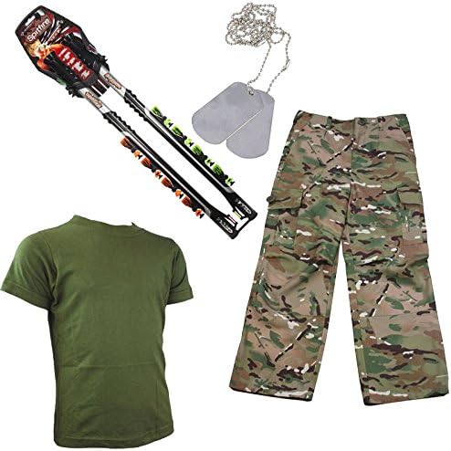 Kids Ultimate Outdoor Adventure Fun Pack Blowgun by Barnett and Military Camo MTP MultiCam Match Trousers and Olive T Shirt (13-14)
