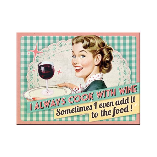 Nostalgic-Art 14280 Say it 50's Cook With Wine Magnet, 8 x 6 cm