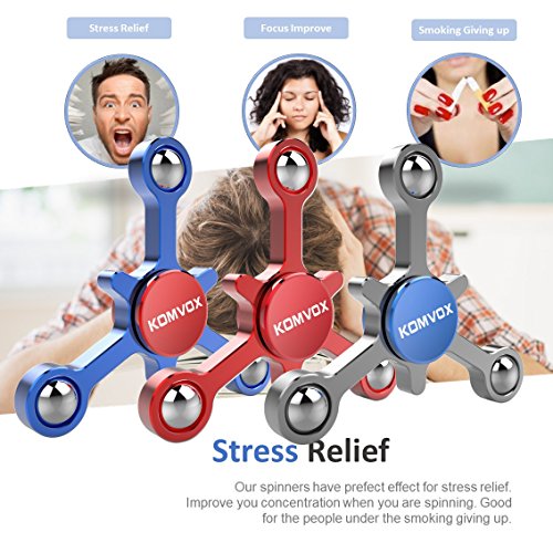 Fidget Spinner Finger Toy Aluminum Alloy Best Stress Reducer Spinning Top for ADHD, Anxiety, Time Killing with Max 4+ Mins Spinning time – by KOMVOX (3 colors) - 2