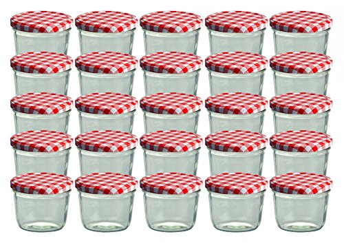 25er Set Sturzglas 230 ml Marmeladenglas Einmachglas Einweckglas To 82 rot karierter Deckel incl. Diamant-Zucker Gelierzauber Rezeptheft - 2
