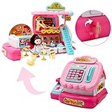 CONJUNTO 2EN 1: ¡Esta caja registradora convertible mantendrá a tu peque entretenido durante horas! Con una característica única 2en1, esta caja registradora puede abrirse y convertirse en un restaurante para muñecas.