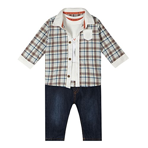 Designer Babies White Polar Bear Top, Checked Shirt And Jeans Set 0-3 Months