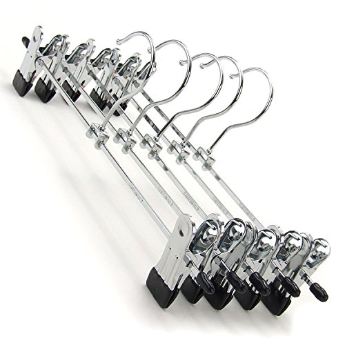 Kleiderbügel Hosenbügel aus Metall für Kleiderschrank rutschfest, mit verschiebbaren Clips, verchromt Silber (10 Stück) - 2