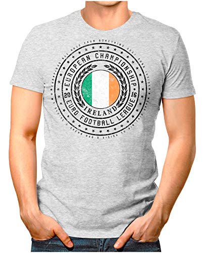 OM3® – Ireland – Herren T-Shirt Irland Wappen Fußball Trikot EM’16 WM Championship Vintage Grau Meliert XL