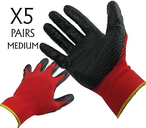 Gloves (5 Pairs, Medium Size), Super Grip, Breathable for Gardening, DIY, Mechanics, Building and Garage Work.