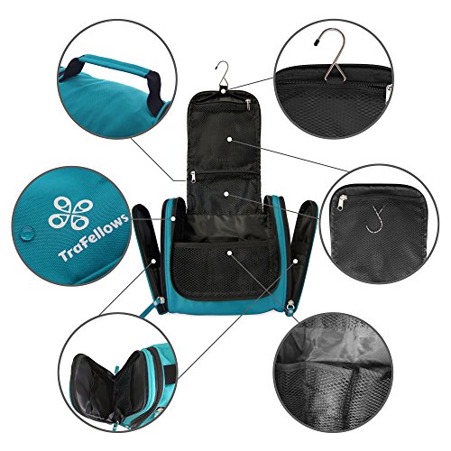 Geräumiger Premium Kulturbeutel zum Aufhängen | Große Reise-Kulturtasche für Frauen & Männer | Wasserresistente Waschtasche mit vielen Fächern | XXL-Kosmetiktasche mit Henkel - 2