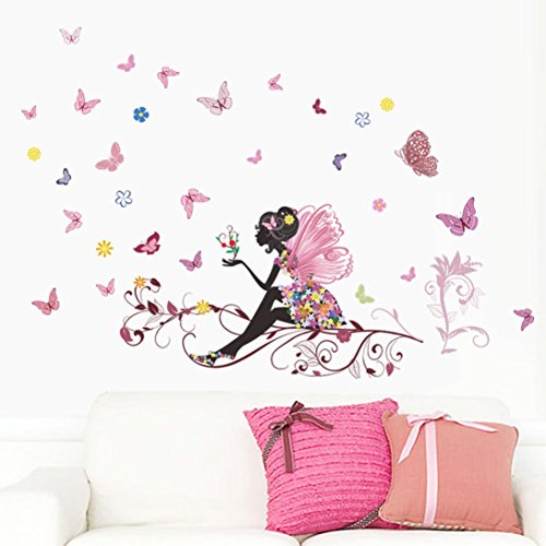 Jamicy® Neuer Schmetterling Blume Fee Aufkleber Baby Mädchen Schlafzimmer Wohnzimmer Wandtattoo (A)