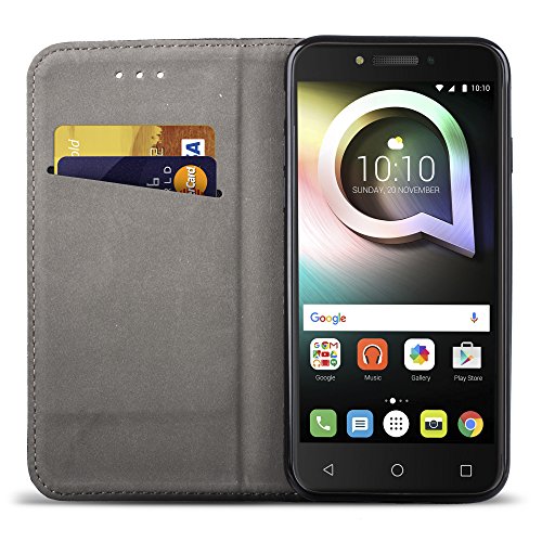 Moozy Funda Alcatel Shine Lite Negro - Flip cover Smart magn  tica Stand plegable y soporte de silicona